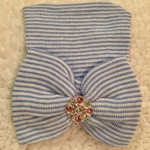 .Newborn Girl Beanie Hat BLUE with Gemstones.